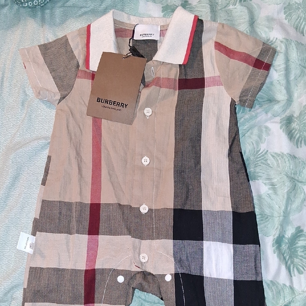 Burberry Beige and Red Check Infant Romper